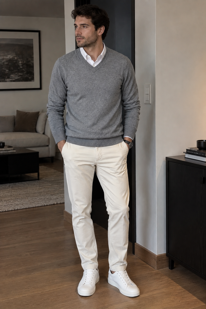 Gebreide herentrui met V-hals en lange mouwen - Orsino