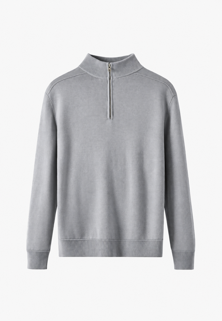 Herenpullover van merinowol met halve rits en hoge kraag - Florent