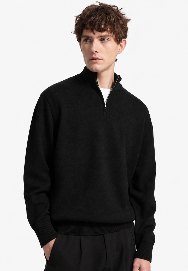 Herenpullover van merinowol met halve rits en hoge kraag - Florent