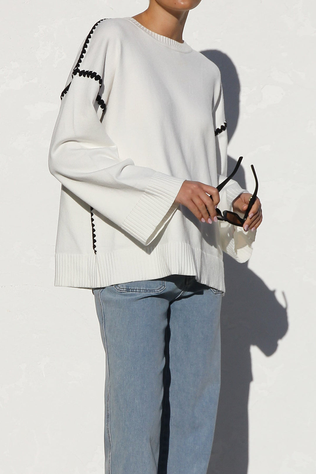 Oversized gestreepte damestrui met hoge kraag - Ottilie
