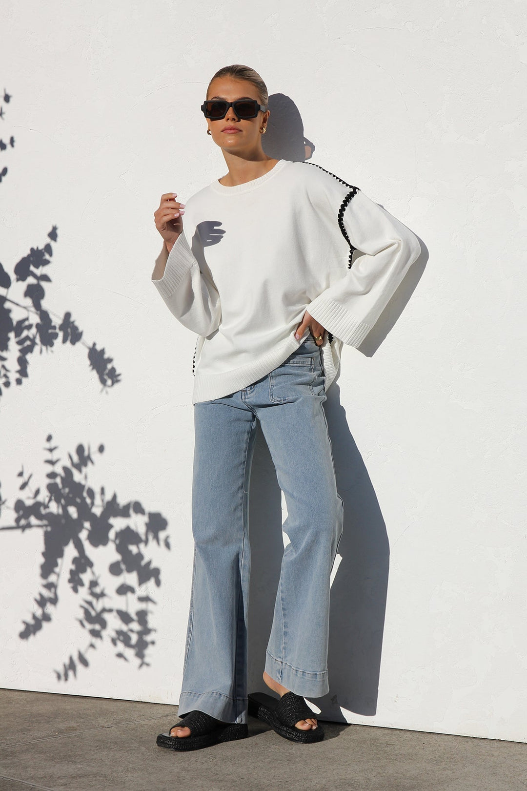 Oversized gestreepte damestrui met hoge kraag - Ottilie