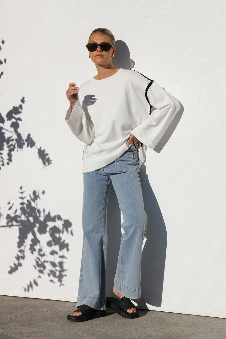 Oversized gestreepte damestrui met hoge kraag - Ottilie