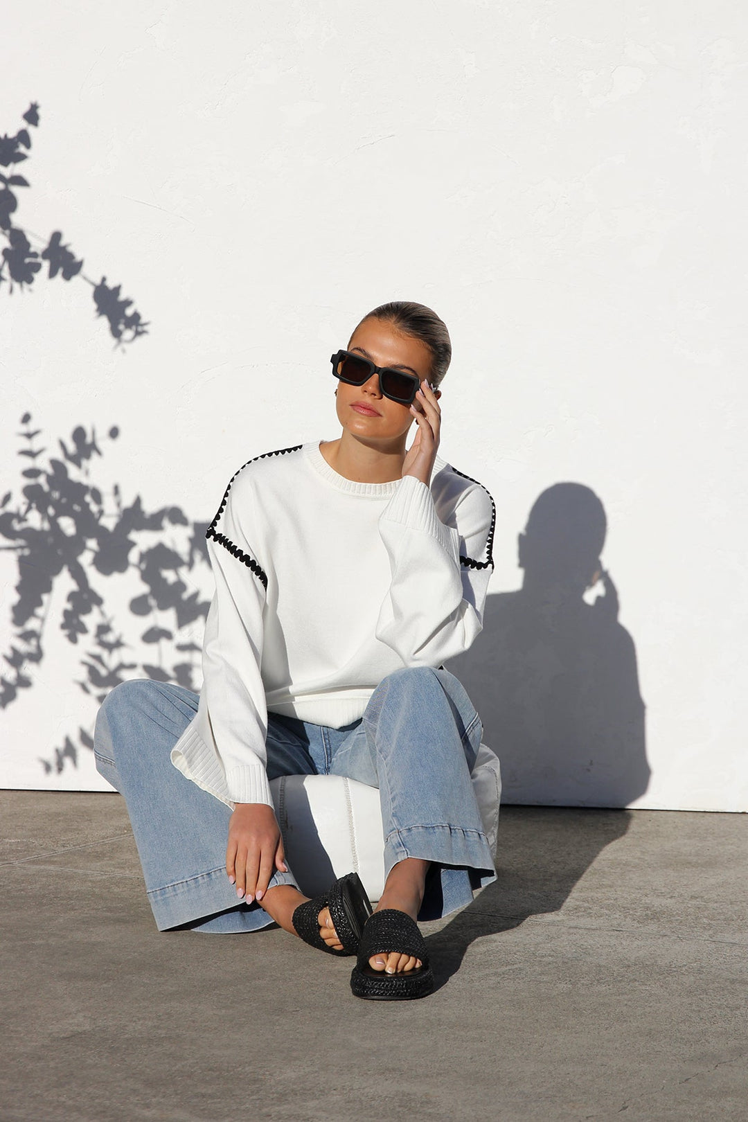 Oversized gestreepte damestrui met hoge kraag - Ottilie