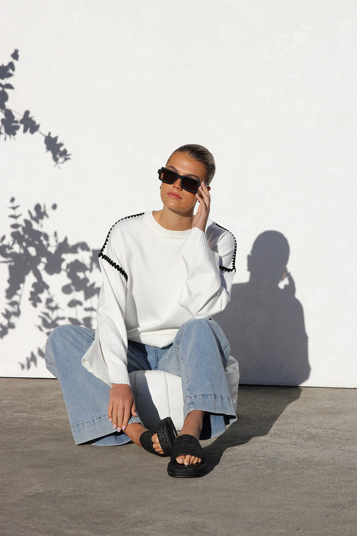 Oversized gestreepte damestrui met hoge kraag - Ottilie