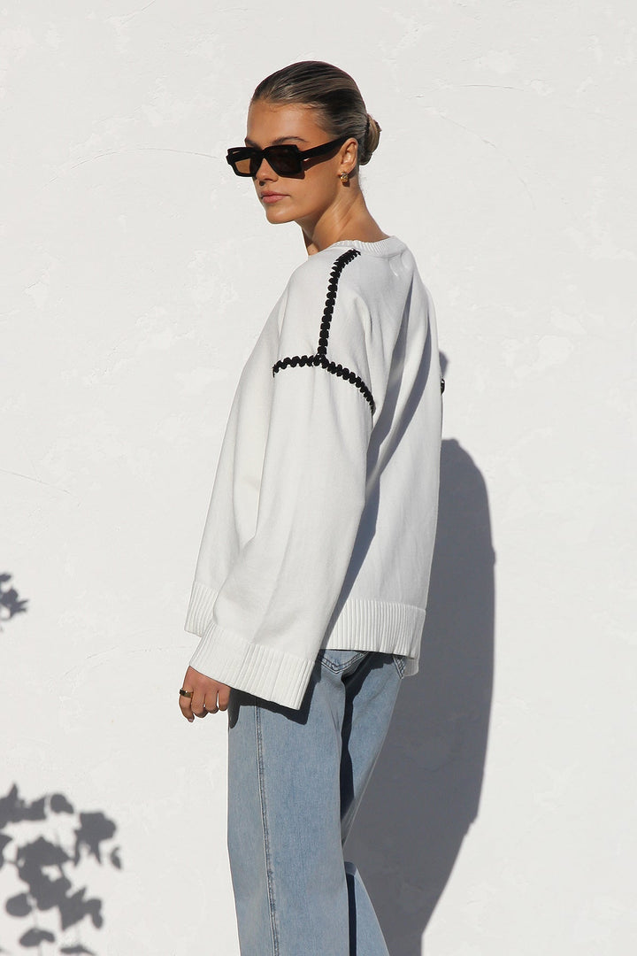 Oversized gestreepte damestrui met hoge kraag - Ottilie