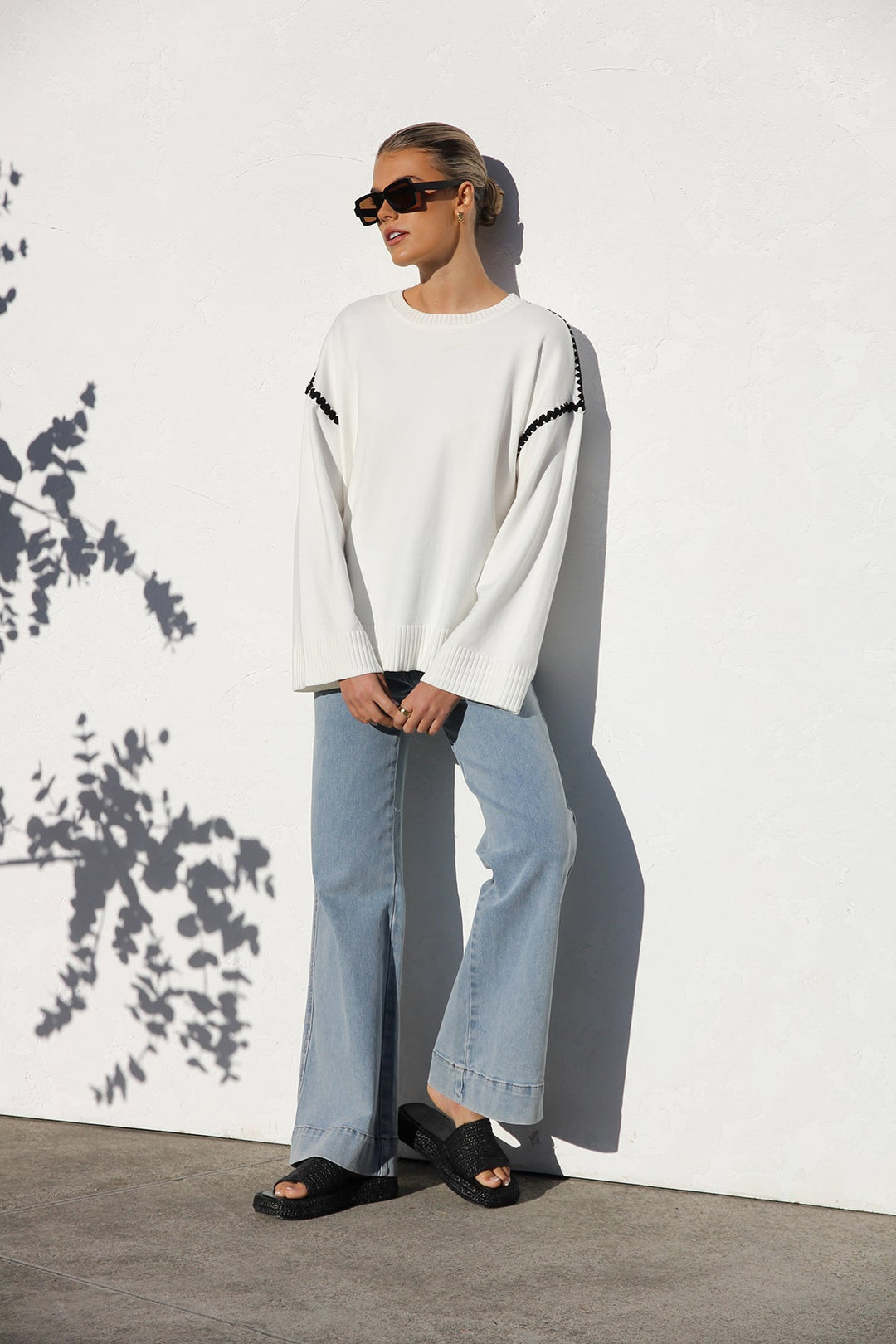 Oversized gestreepte damestrui met hoge kraag - Ottilie