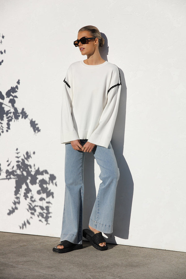 Oversized gestreepte damestrui met hoge kraag - Ottilie