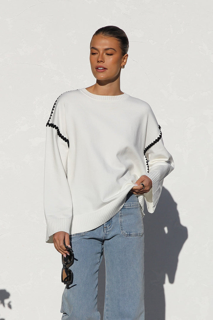 Oversized gestreepte damestrui met hoge kraag - Ottilie