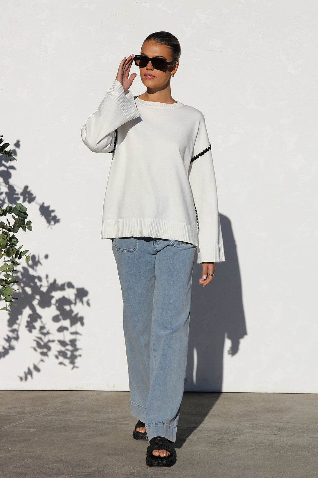 Oversized gestreepte damestrui met hoge kraag - Ottilie