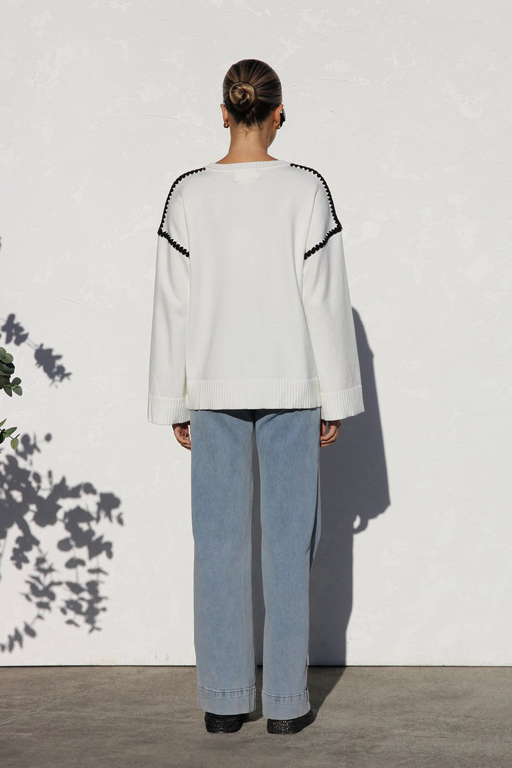 Oversized gestreepte damestrui met hoge kraag - Ottilie