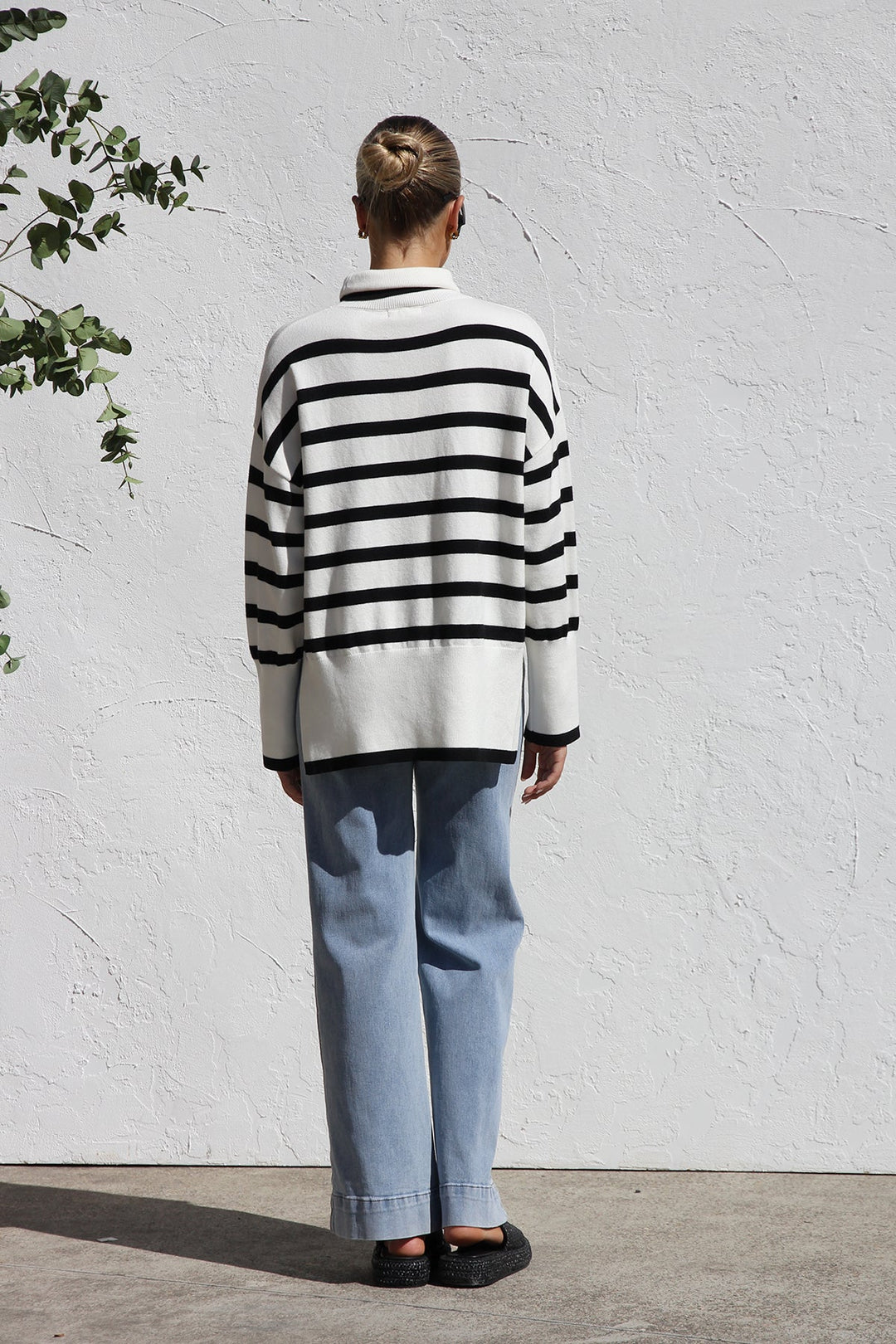 Oversized gestreepte damestrui met hoge kraag - Runa
