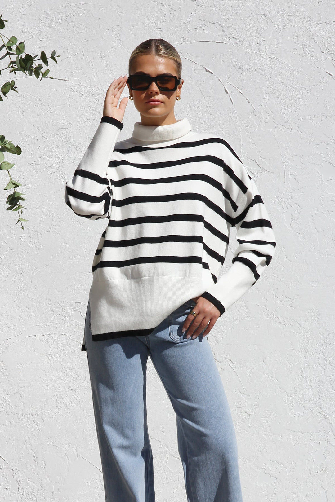 Oversized gestreepte damestrui met hoge kraag - Runa