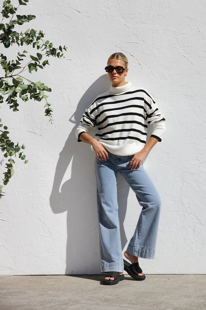Oversized gestreepte damestrui met hoge kraag - Runa