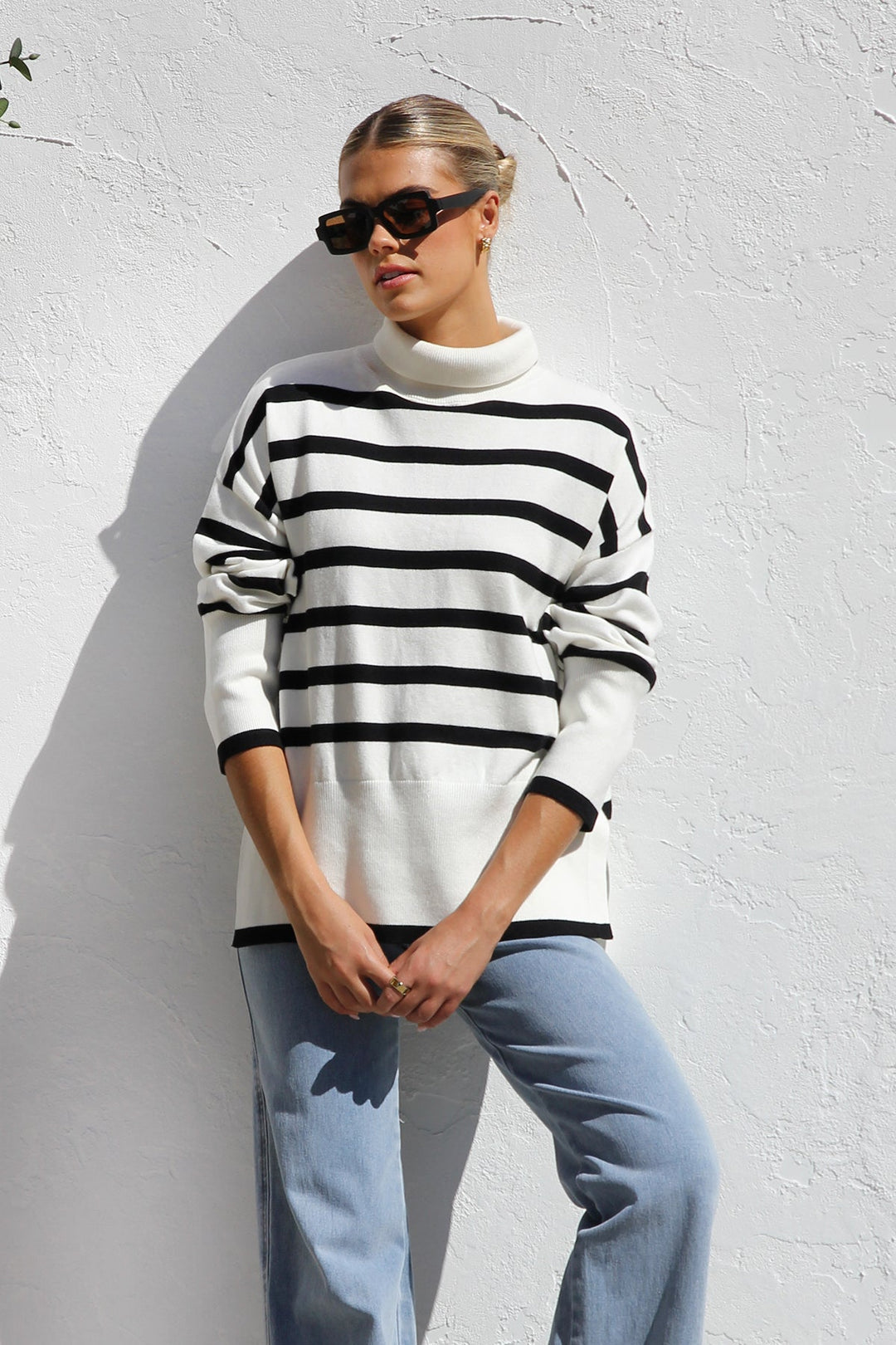 Oversized gestreepte damestrui met hoge kraag - Runa