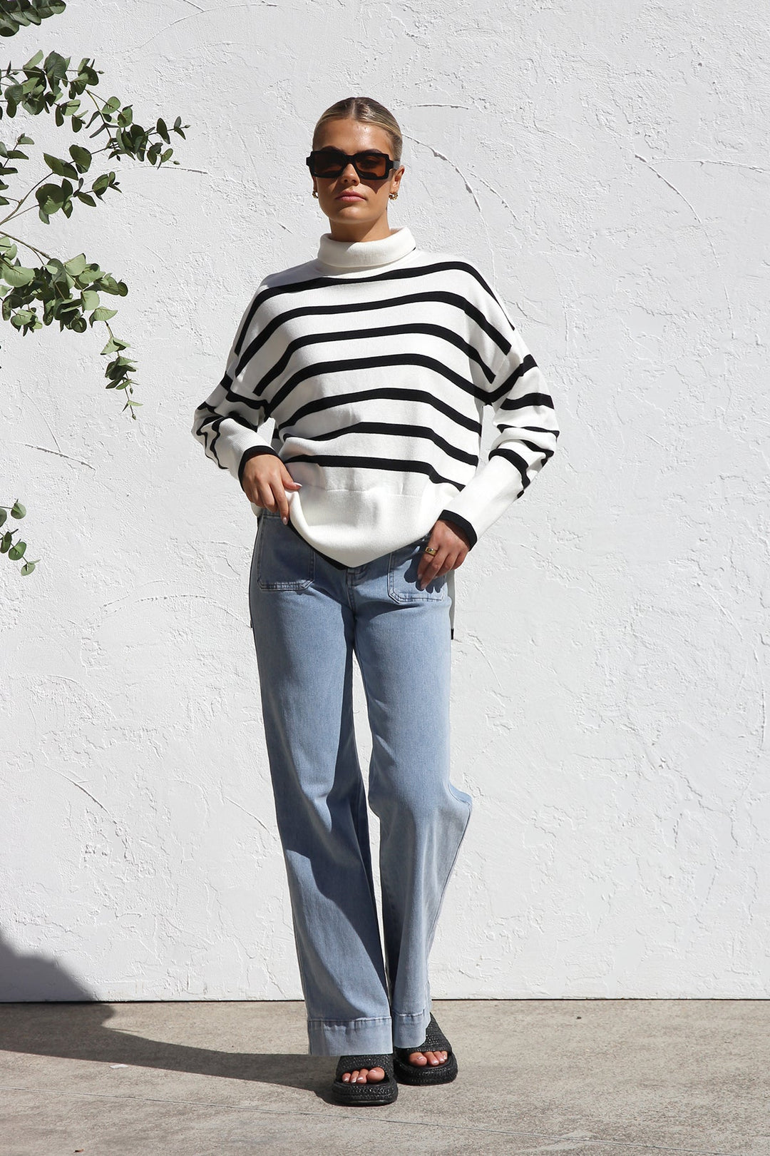 Oversized gestreepte damestrui met hoge kraag - Runa