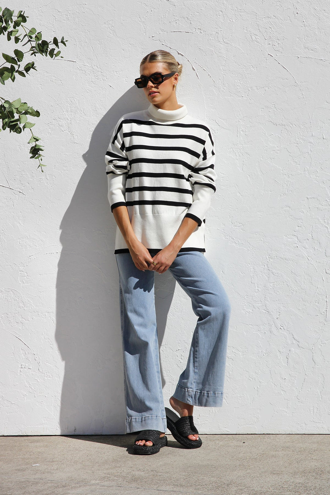 Oversized gestreepte damestrui met hoge kraag - Runa