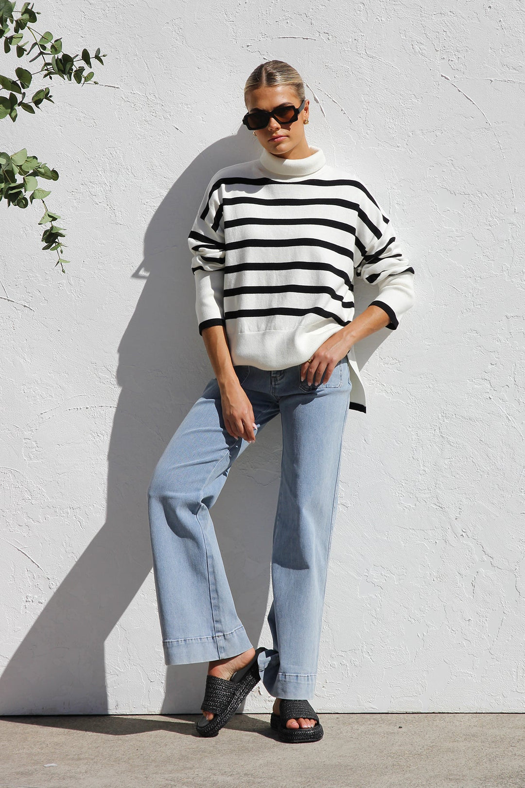 Oversized gestreepte damestrui met hoge kraag - Runa