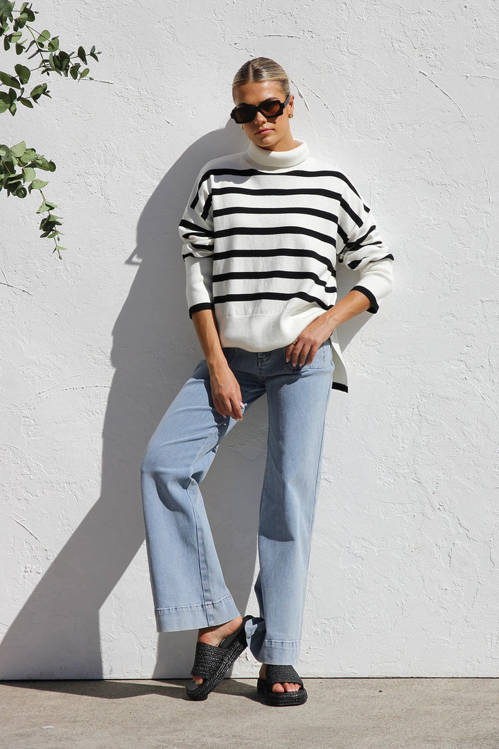 Oversized gestreepte damestrui met hoge kraag - Runa