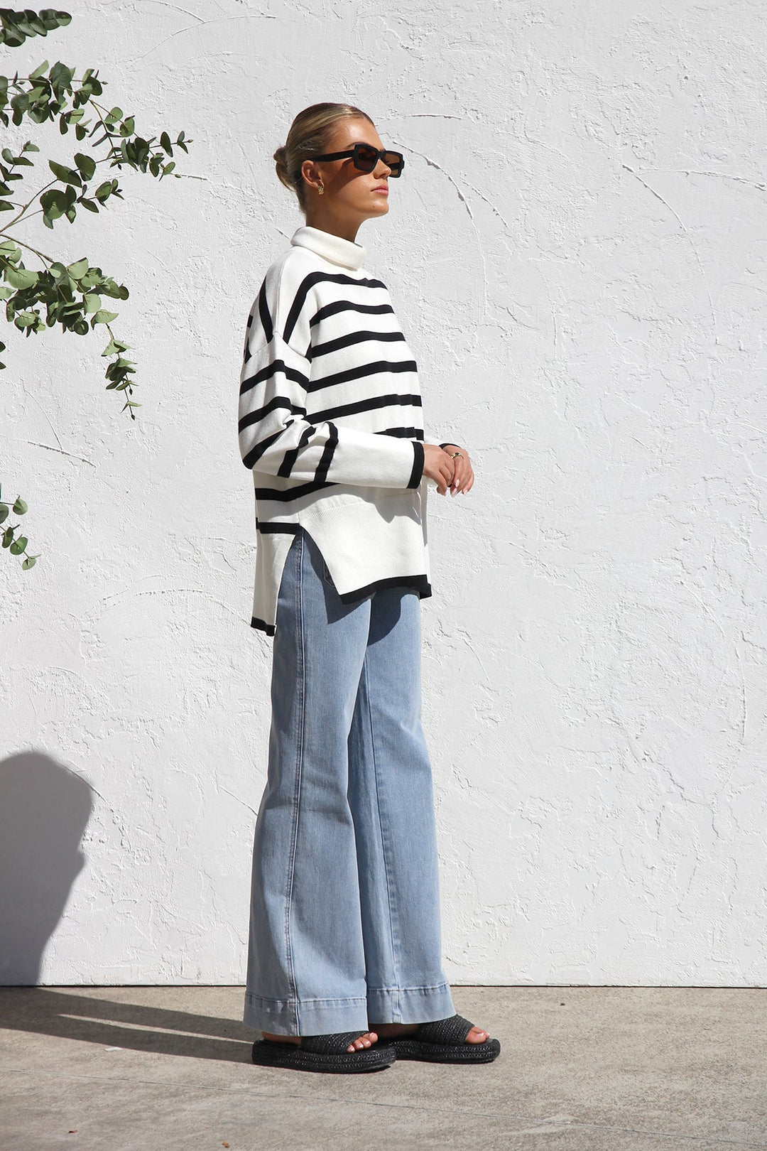 Oversized gestreepte damestrui met hoge kraag - Runa