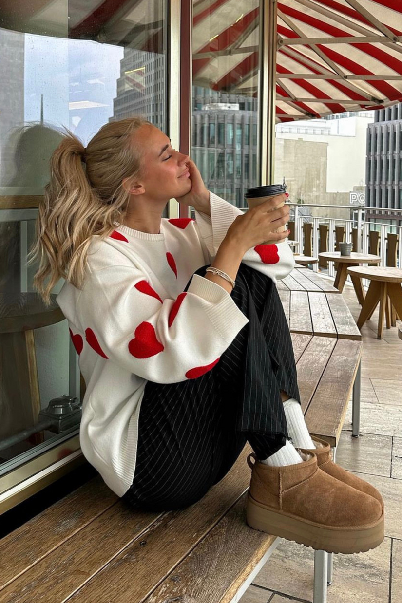 Oversized gebreide trui met hartjes - Barissa