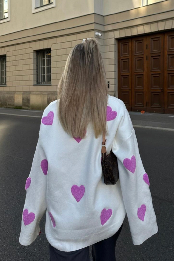 Oversized gebreide trui met hartjes - Barissa