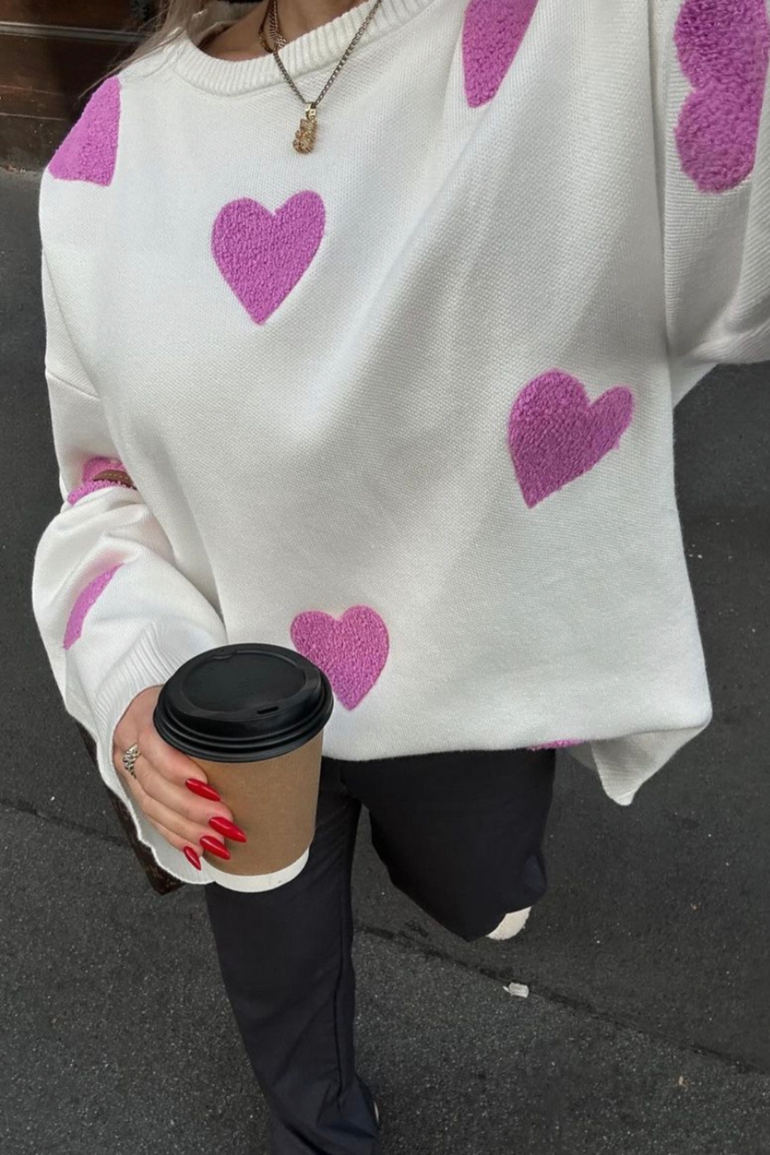 Oversized gebreide trui met hartjes - Barissa