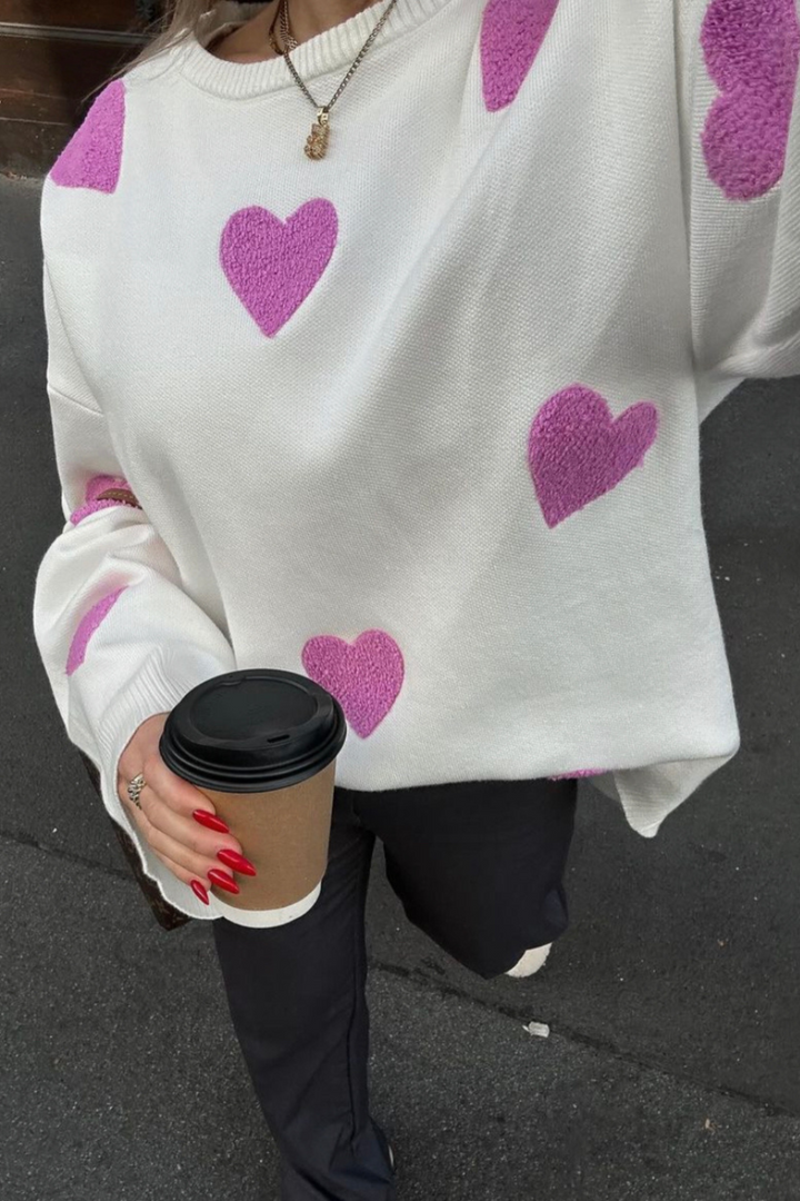 Oversized gebreide trui met hartjes - Barissa