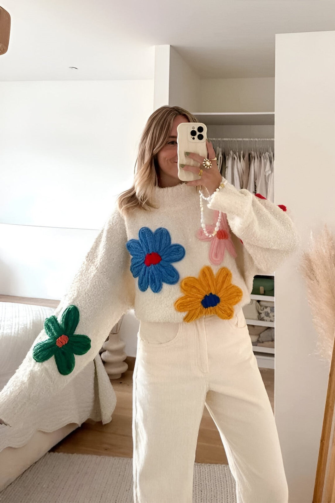 Oversized gebreide trui met bloemen in reliëf - Artelia