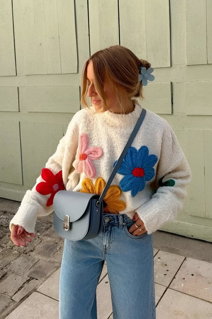 Oversized gebreide trui met bloemen in reliëf - Artelia