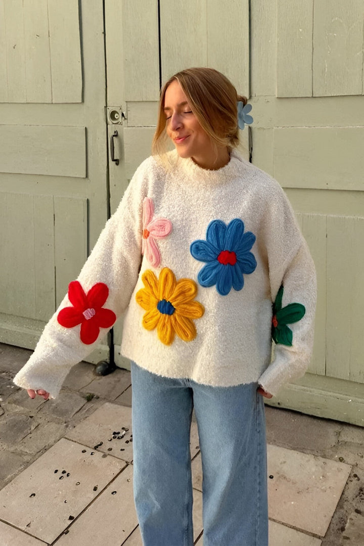 Oversized gebreide trui met bloemen in reliëf - Artelia