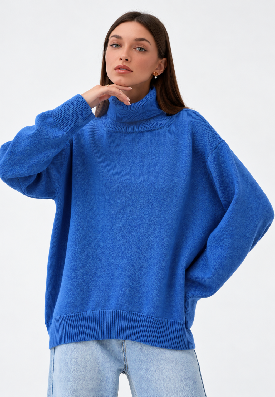 Oversized damestrui met col, verlaagde schouders en glad breisel - Eirwen