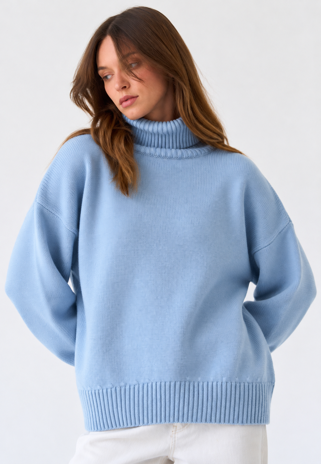 Oversized damestrui met col, verlaagde schouders en glad breisel - Eirwen