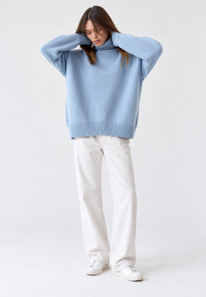 Oversized damestrui met col, verlaagde schouders en glad breisel - Eirwen