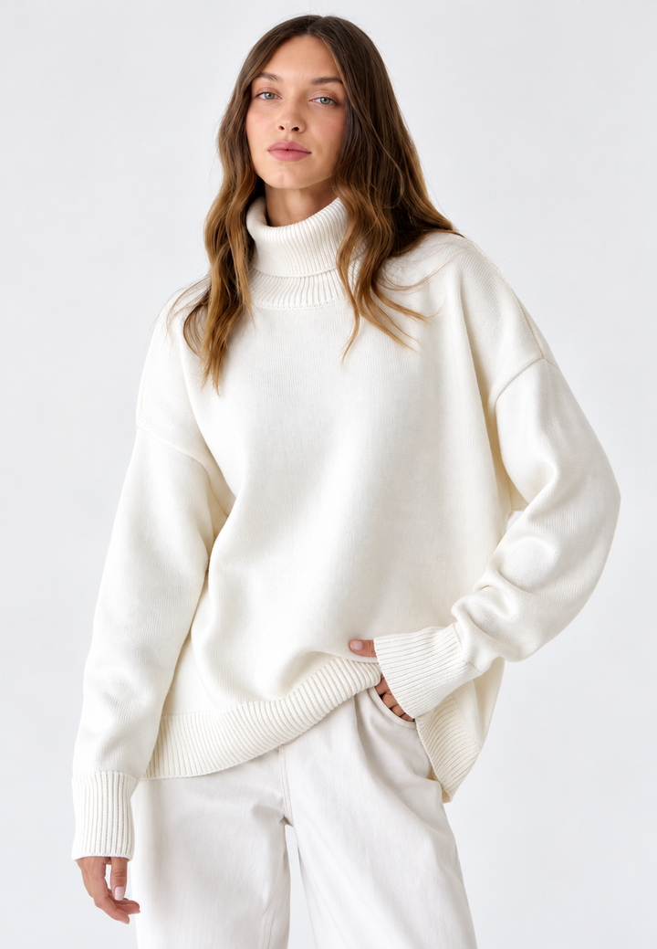Oversized damestrui met col, verlaagde schouders en glad breisel - Eirwen