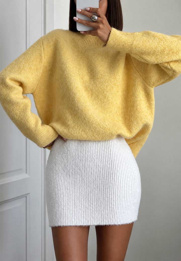 Oversized damestrui van pluizig breisel met ronde hals - Agneta
