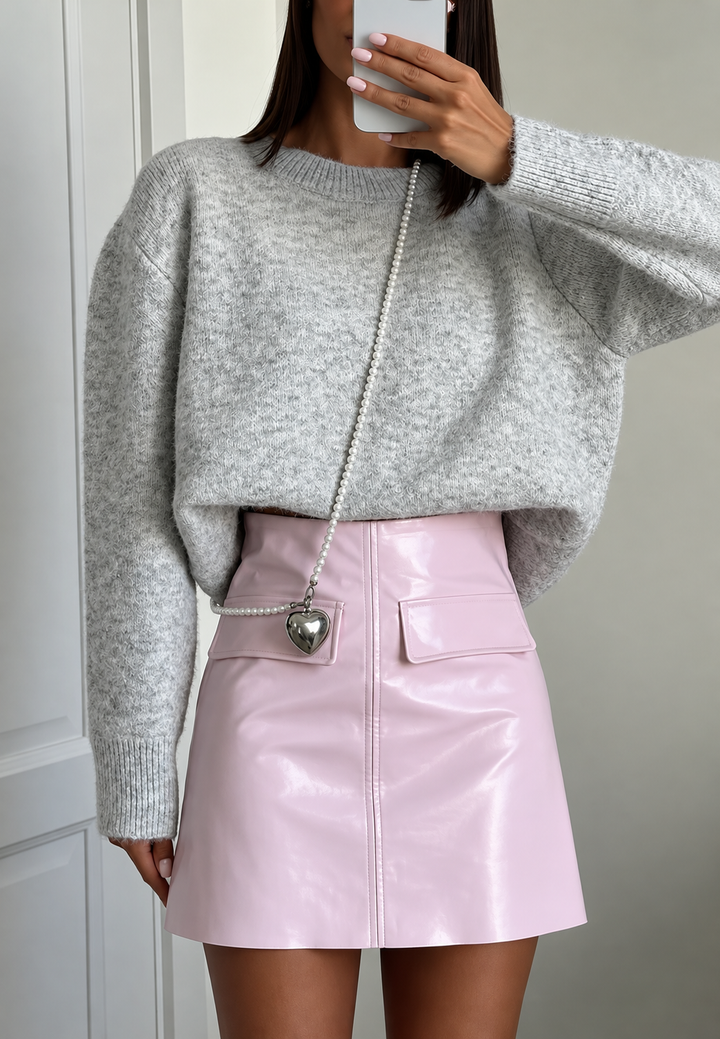 Oversized damestrui van pluizig breisel met ronde hals - Agneta