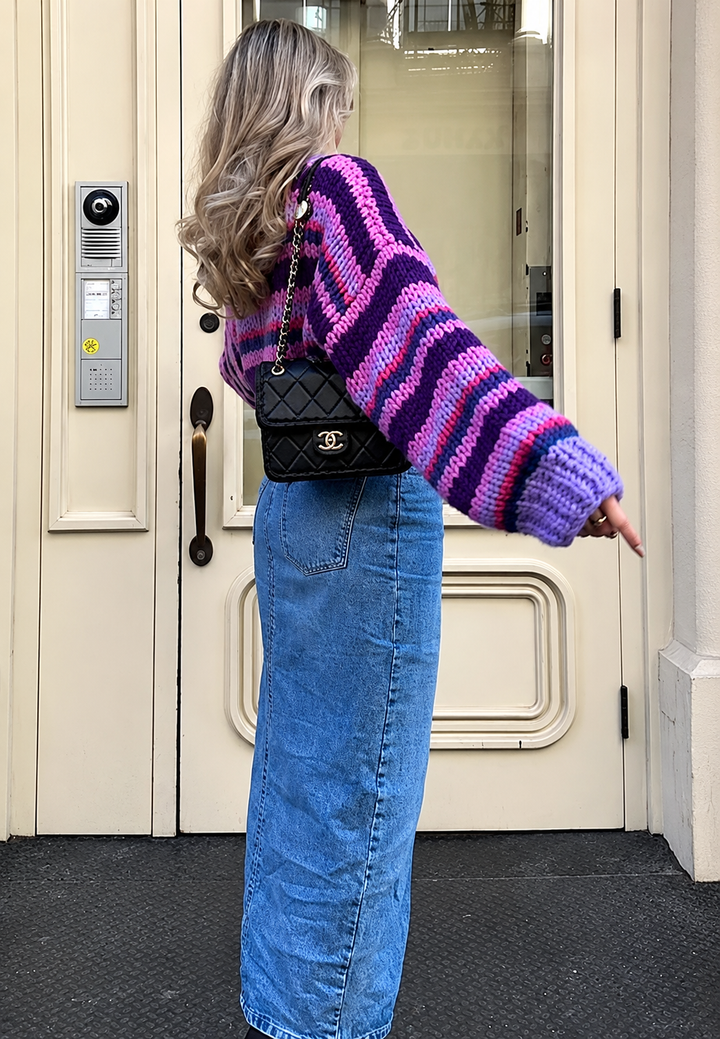 Oversized trui met grof breisel, wijde mouwen en ronde hals - Ovacona