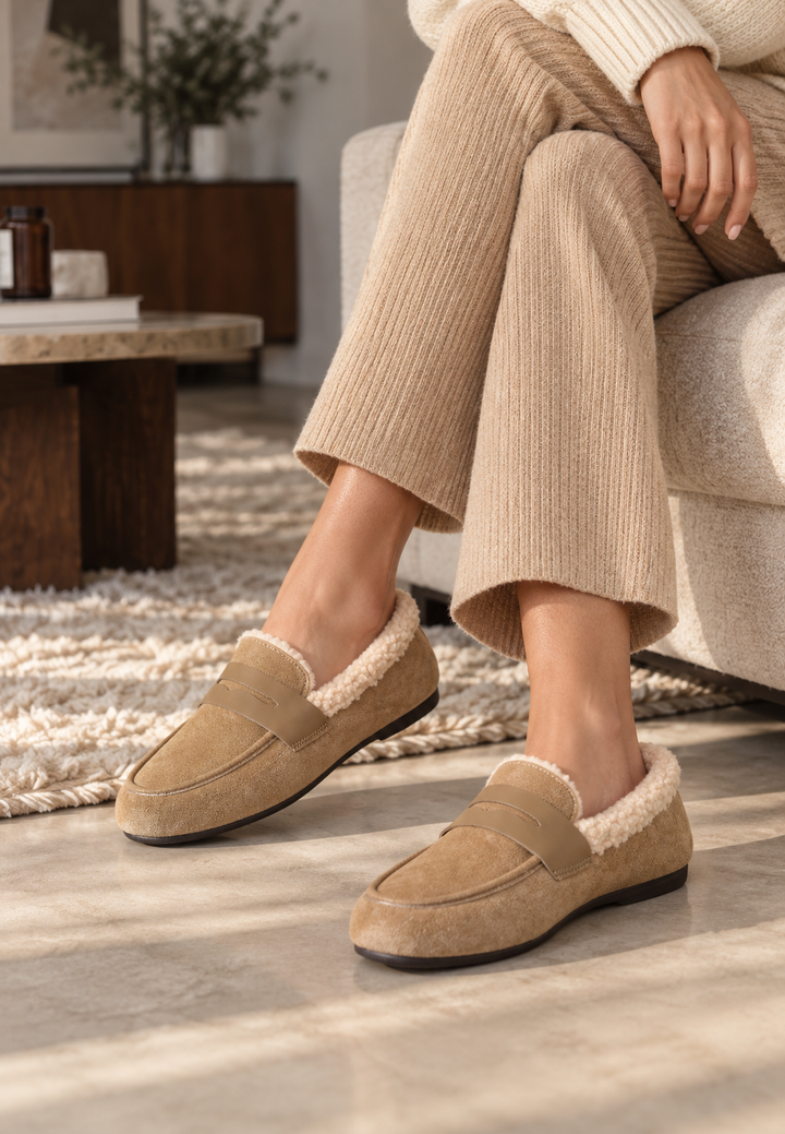 Mocassin dames met suèdelook en teddyvoering - Naira