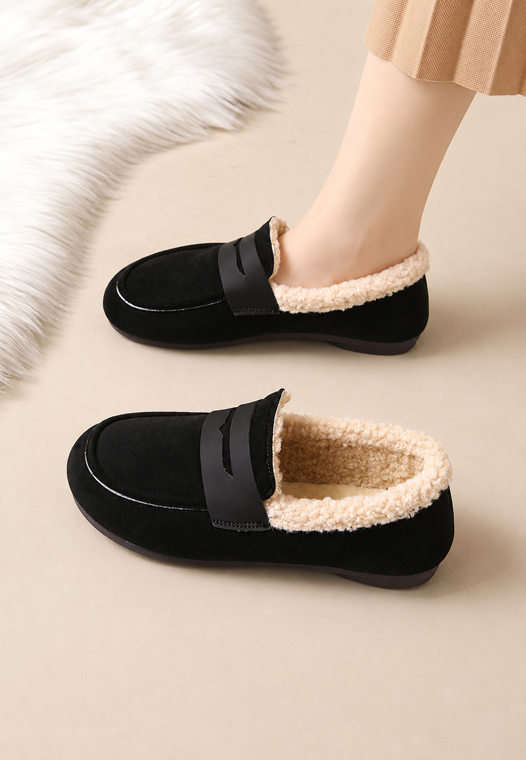 Mocassin dames met suèdelook en teddyvoering - Naira
