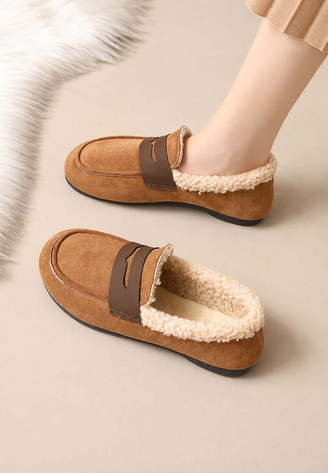 Mocassin dames met suèdelook en teddyvoering - Naira