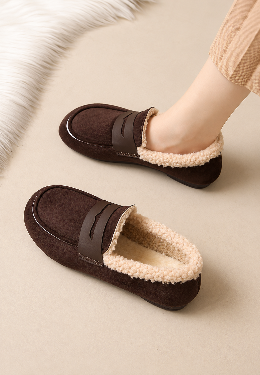 Mocassin dames met suèdelook en teddyvoering - Naira