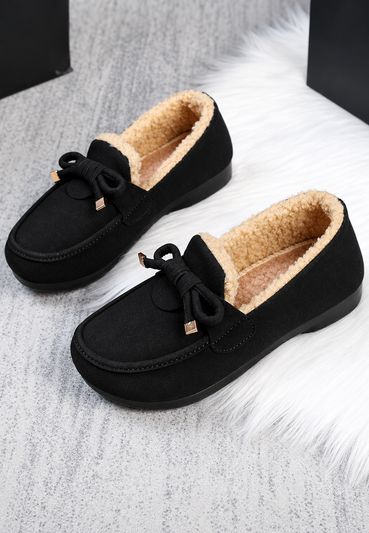 Mocassin dames met pluchen voering en decoratieve strik - Selma