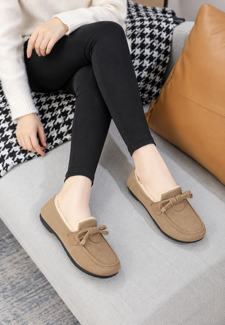Mocassin dames met pluchen voering en decoratieve strik - Selma