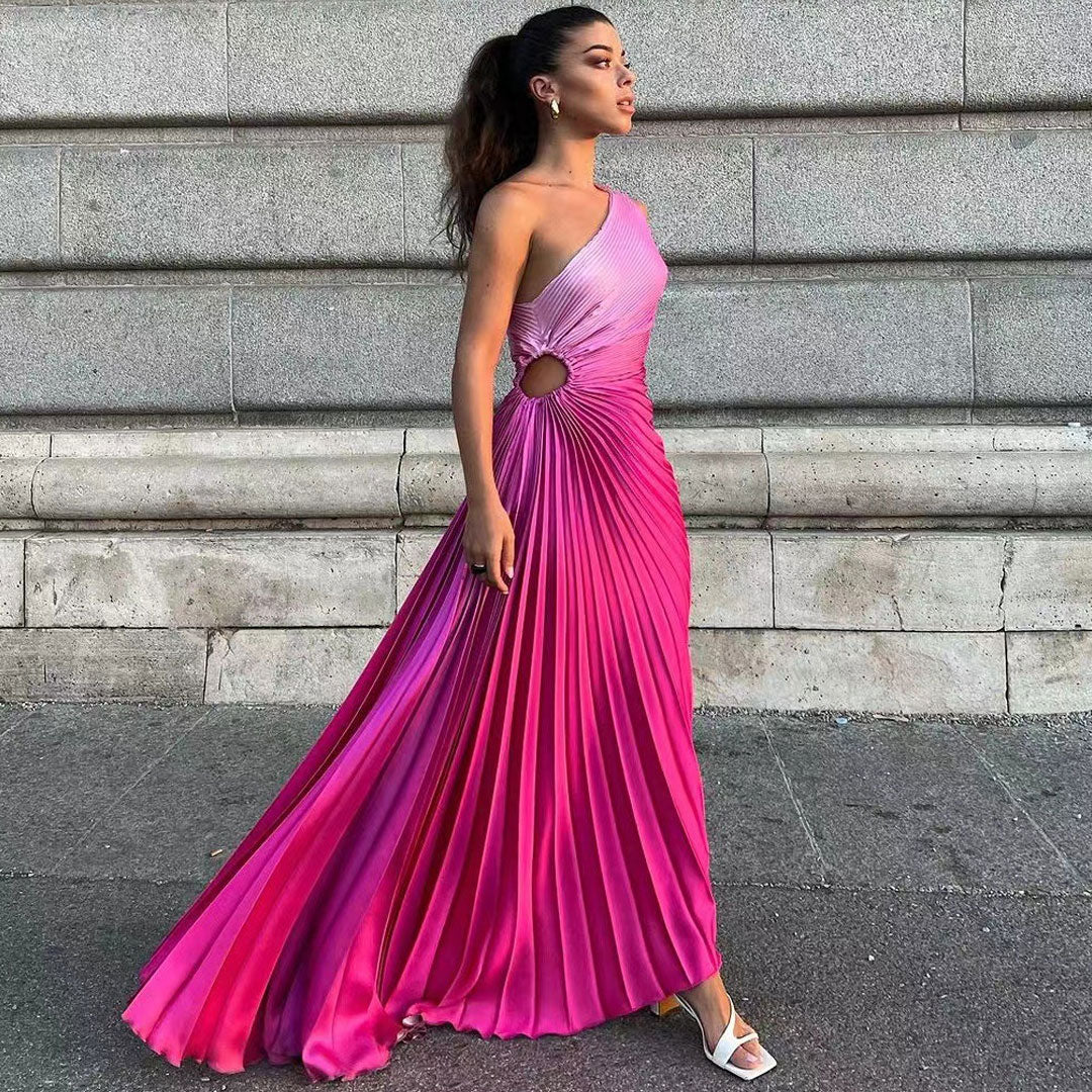 Whitney - Groothandel Kleurverloop Geplooide Jurk