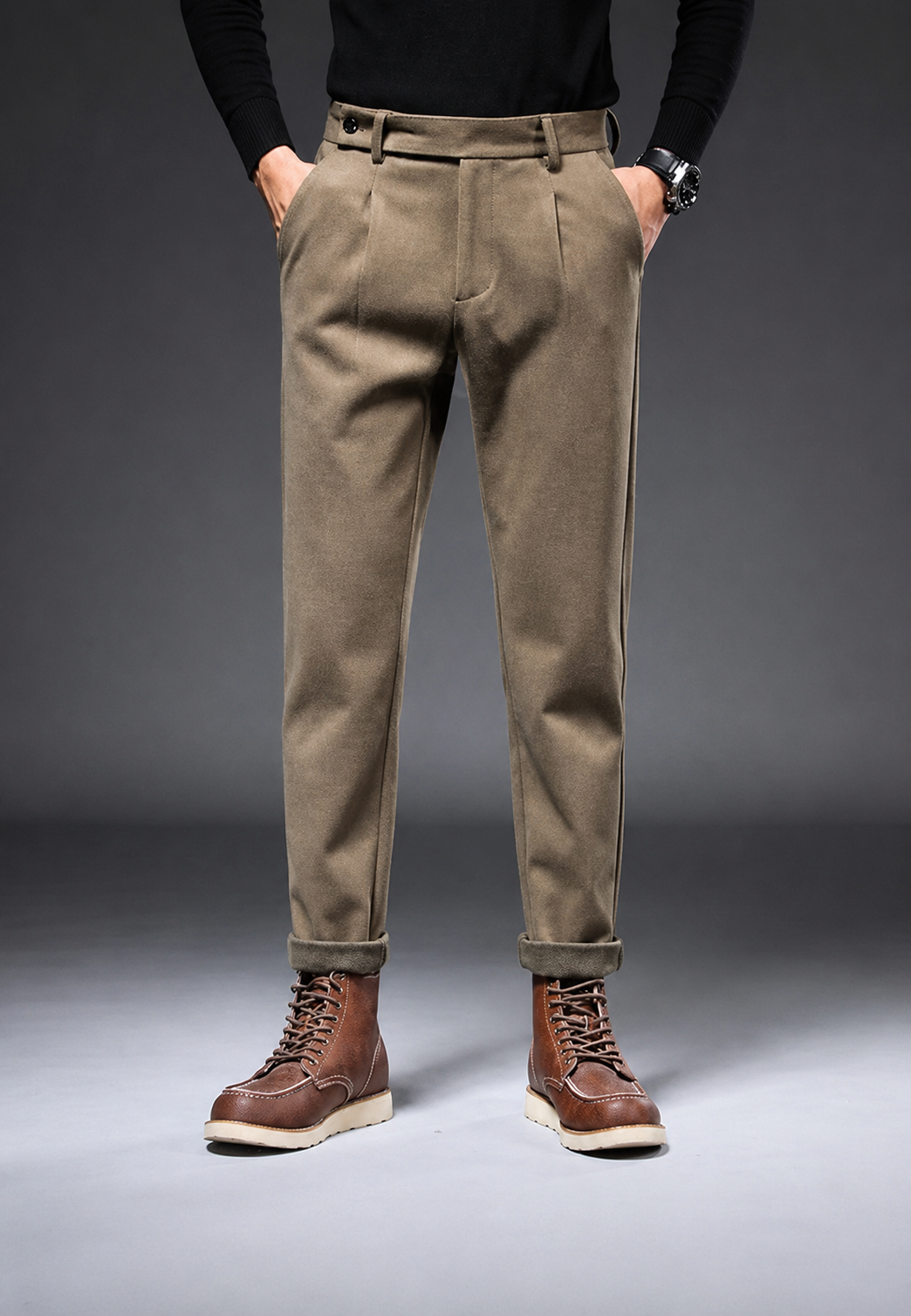 Casual broek met rechte pasvorm en plooien - Viktor