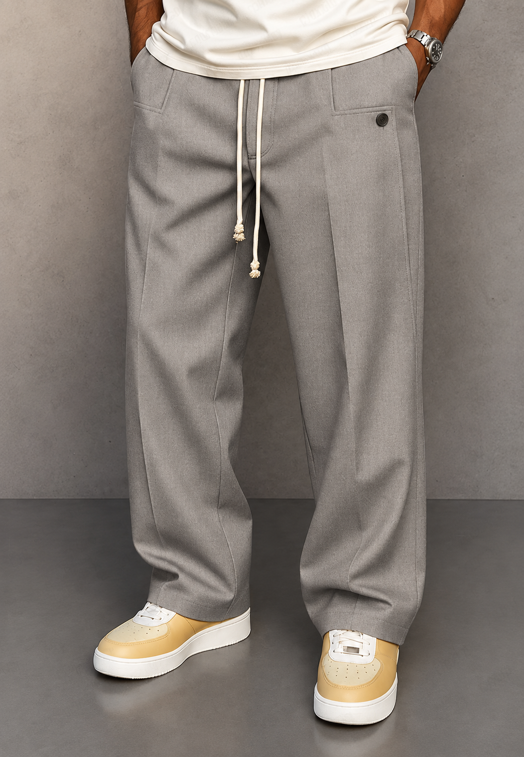 Herenbroek wide leg met plooien en verstelbare taille - Tavon