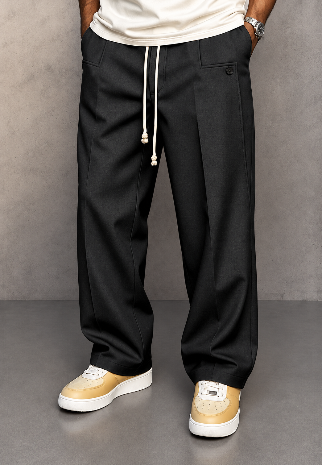 Herenbroek wide leg met plooien en verstelbare taille - Tavon