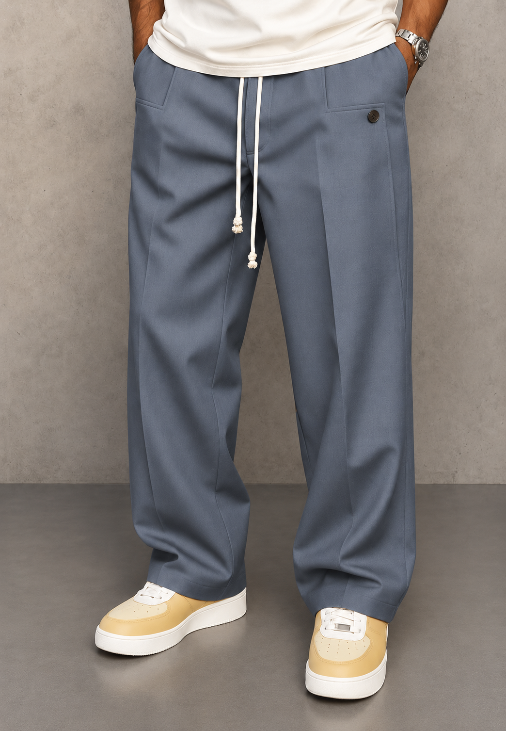 Herenbroek wide leg met plooien en verstelbare taille - Tavon