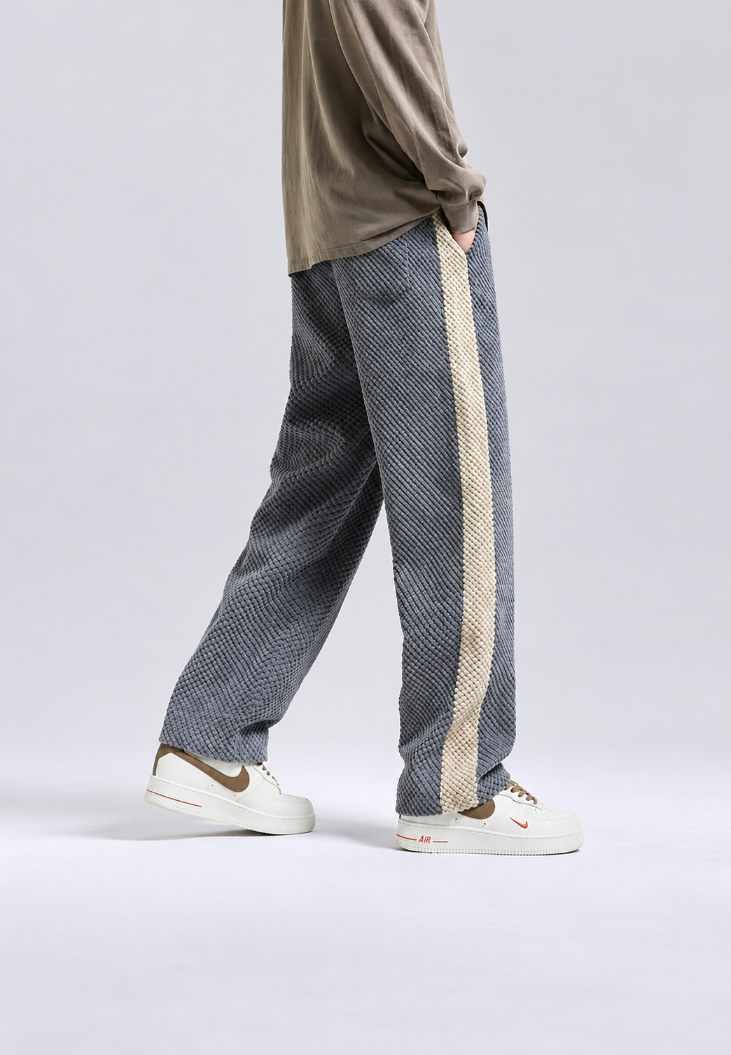 Joggingbroek heren in corduroy met wijde pijpen en zijbanden - Dorian