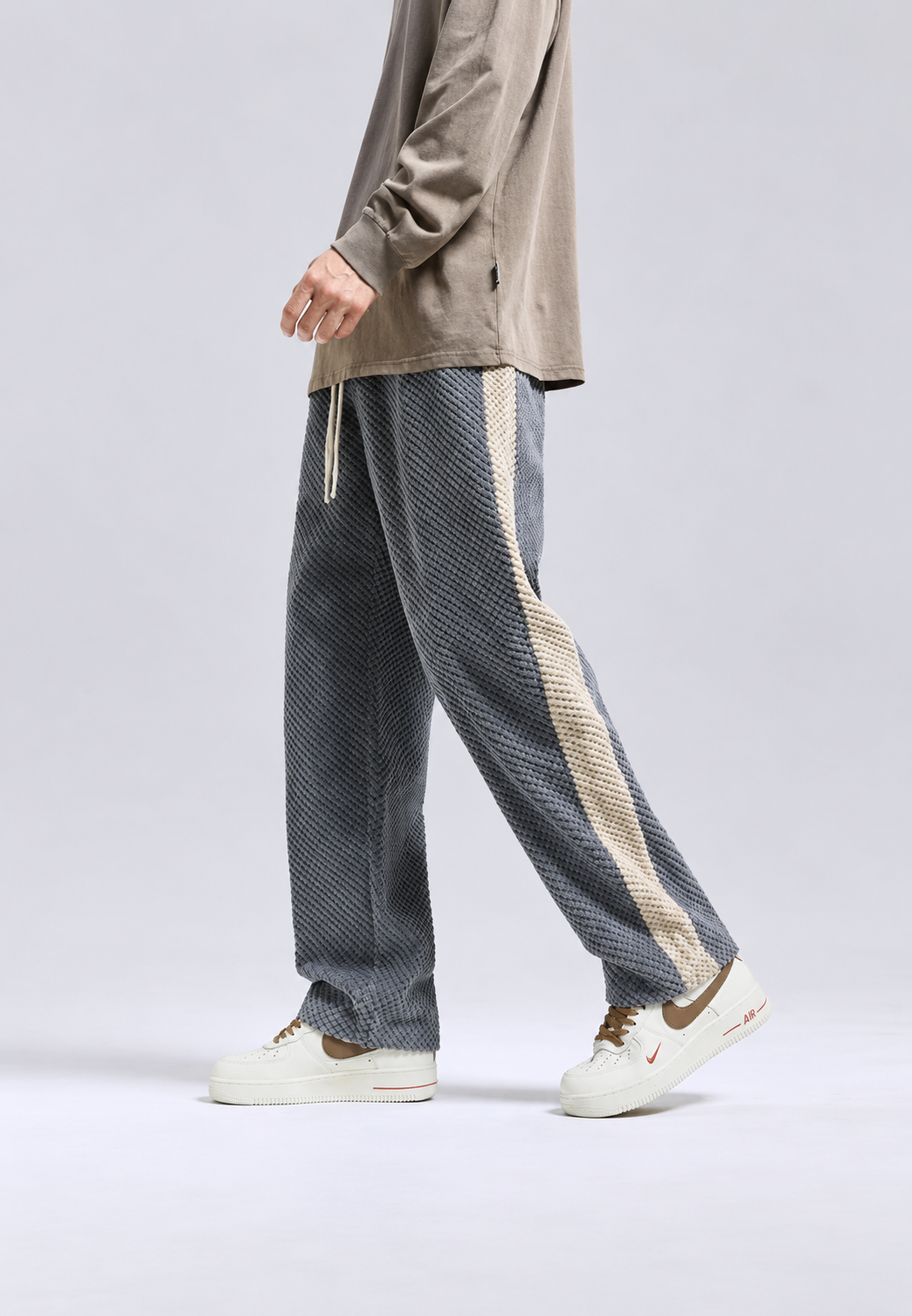 Joggingbroek heren in corduroy met wijde pijpen en zijbanden - Dorian
